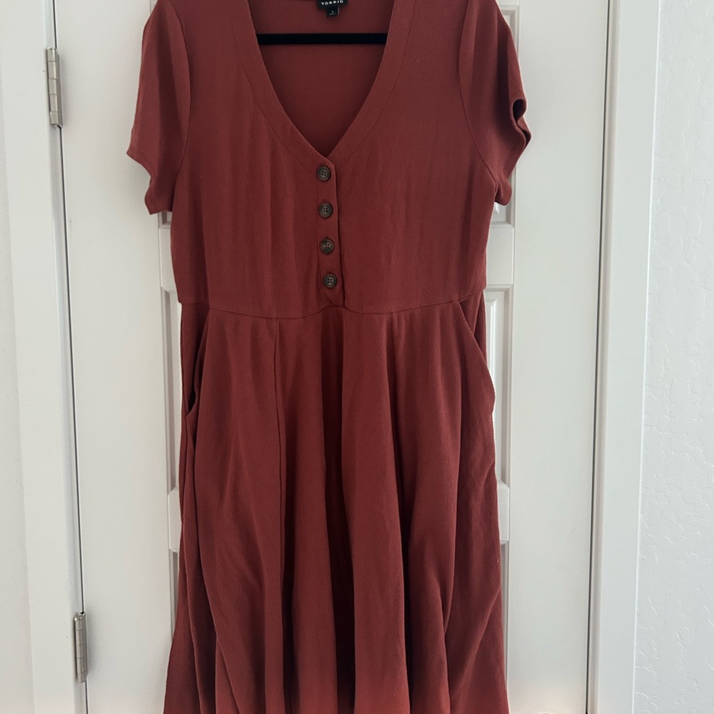 Torrid Terracotta Ribbed Dress with pockets Plus Size 1